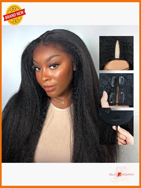 Kinky Straight V Part Wig Human Hair 28 Inch Glueless U Part Wig For Women With main image 4